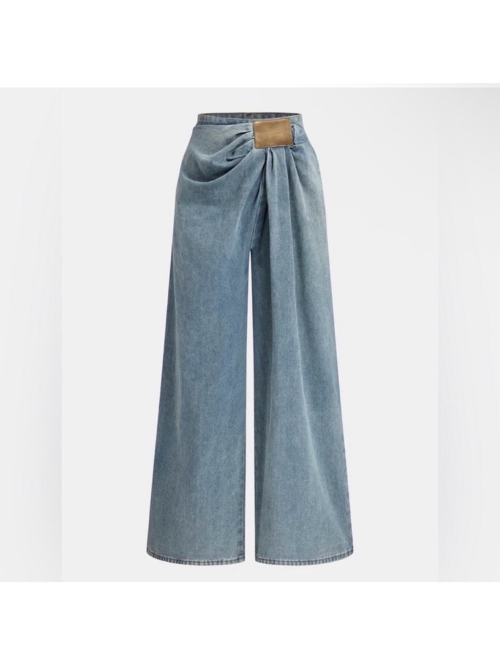 Commense Draped Wide-Leg Jeans in Light Blue with Tan Accent